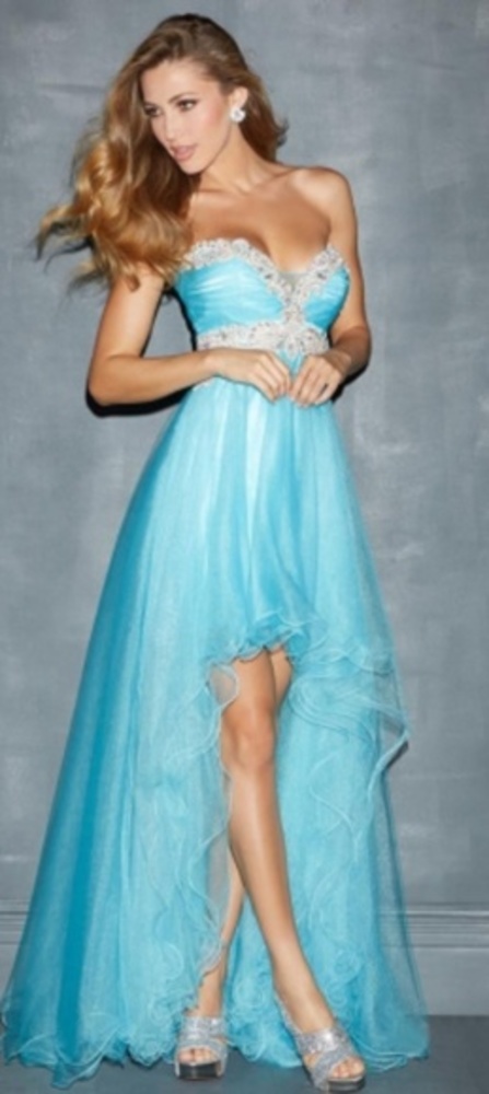 HOCO Tony Bowls hi-low Peach prom dress gown jeweled 6